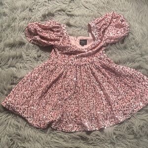 Bardot Pink Sequin Puff-Sleeve Dress